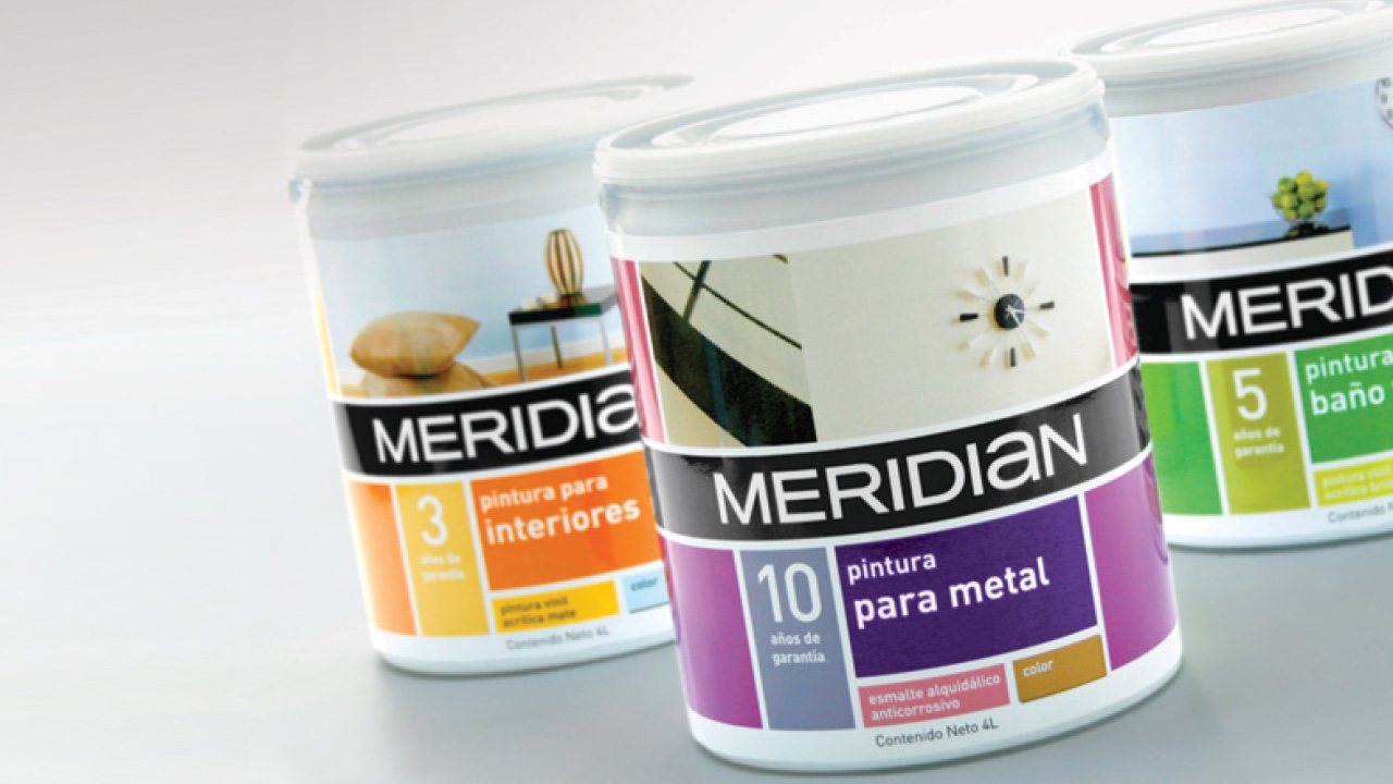 Three cans of Meridian paint.