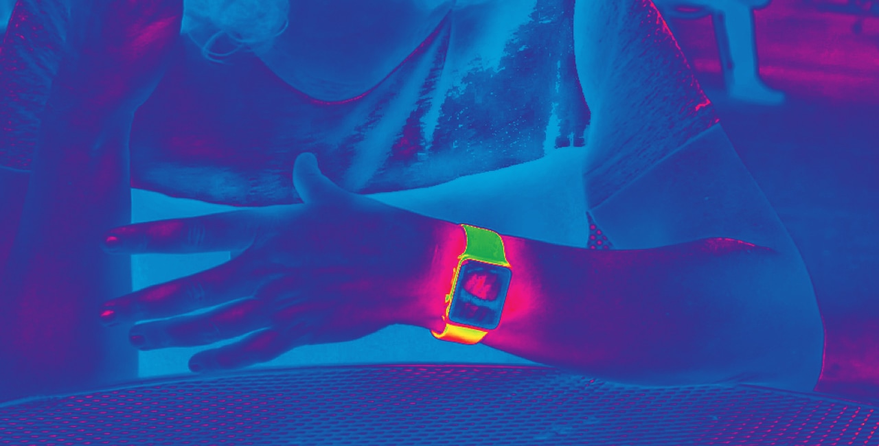 A woman wearing an infrared watch.