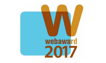 The webaward 2017 logo with a blue and brown square.