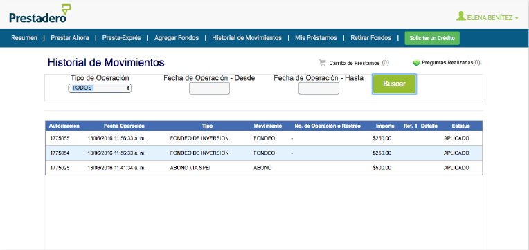 prestadero website screenshot