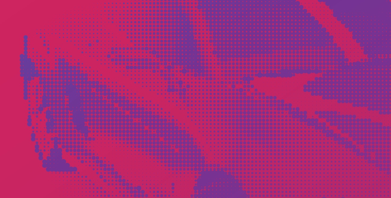A purple and magenta background with a pixelated image of a car