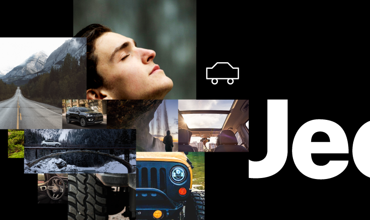 A collage of Jeep vehicles and logo