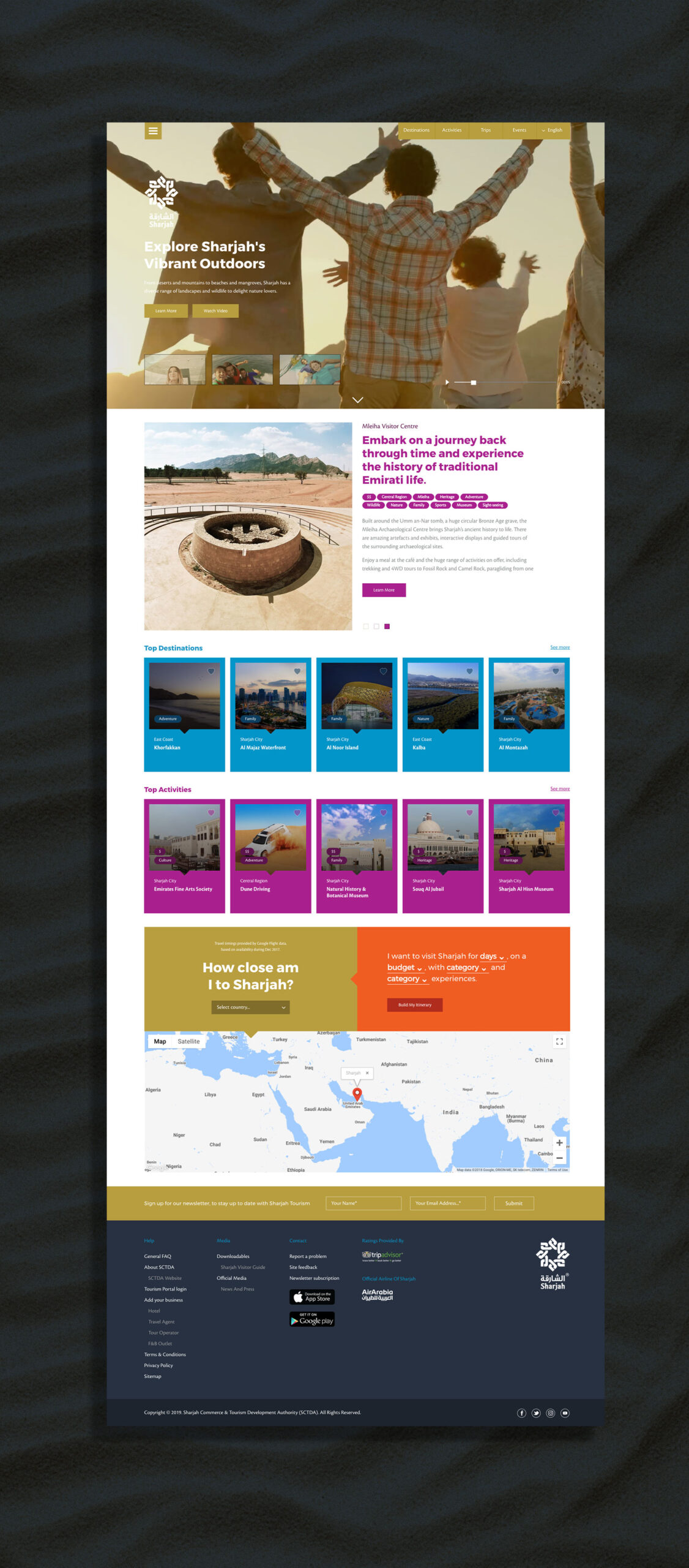 The landing page of the website developed for The Sharjah Commerce and Tourism Development Authority (SCTDA)