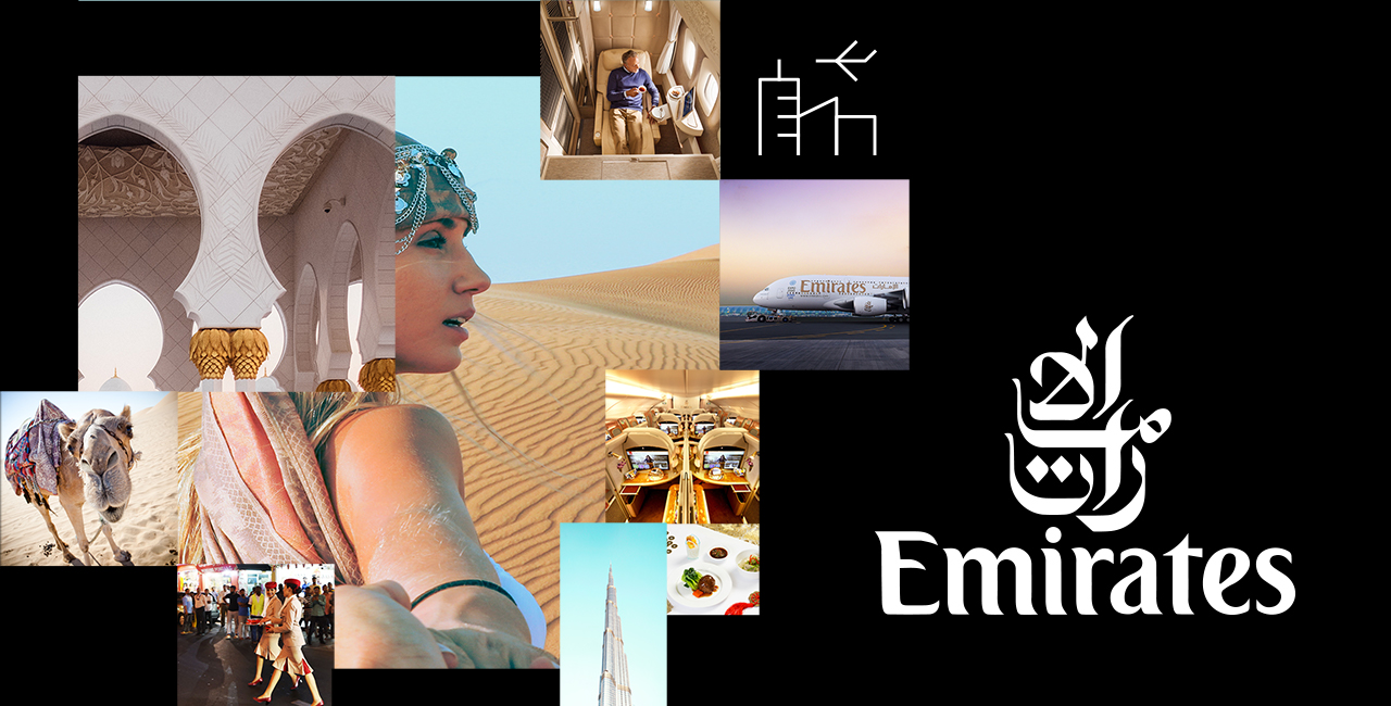 The emirates logo is shown in a collage of images.