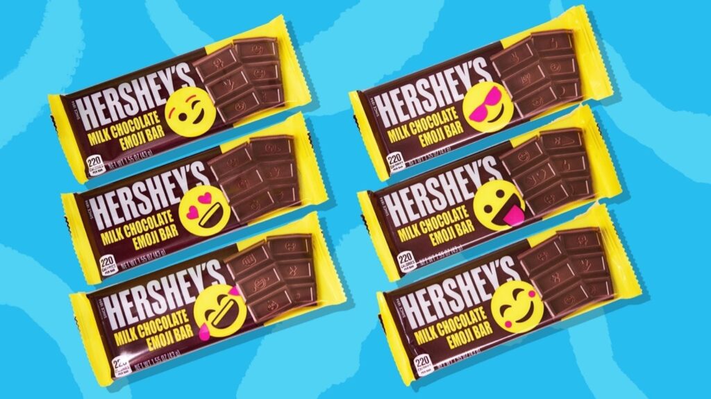Hershey's chocolate bars on a blue background.