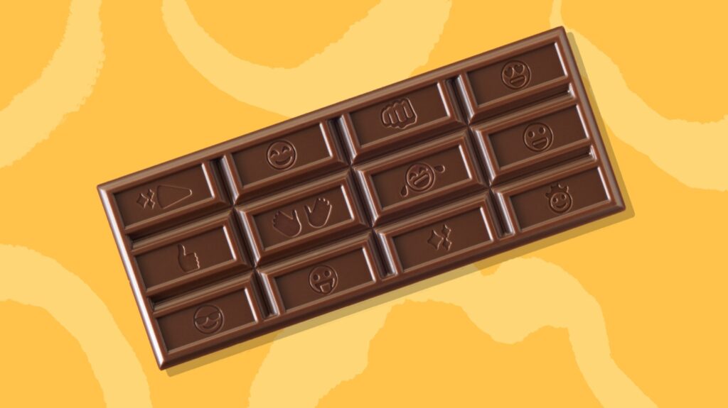 A chocolate bar on a yellow background.