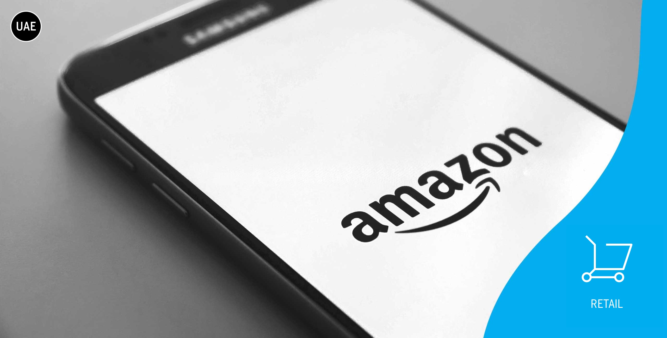 The amazon logo is displayed on a smartphone.