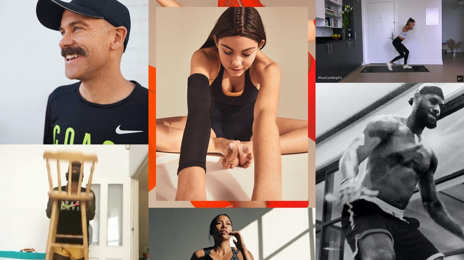 A collage of pictures of people doing various exercises.