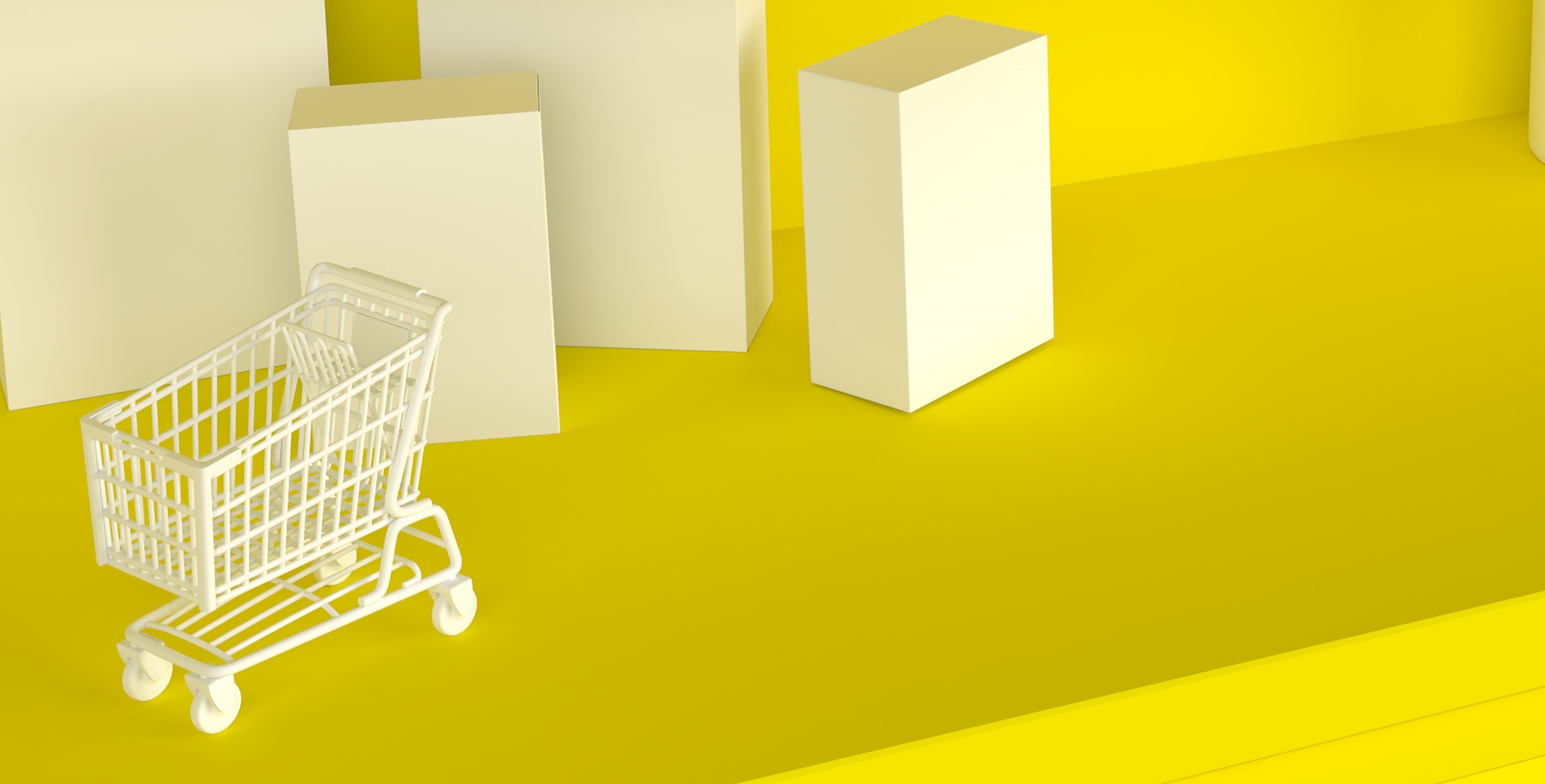 A shopping cart on a yellow background.
