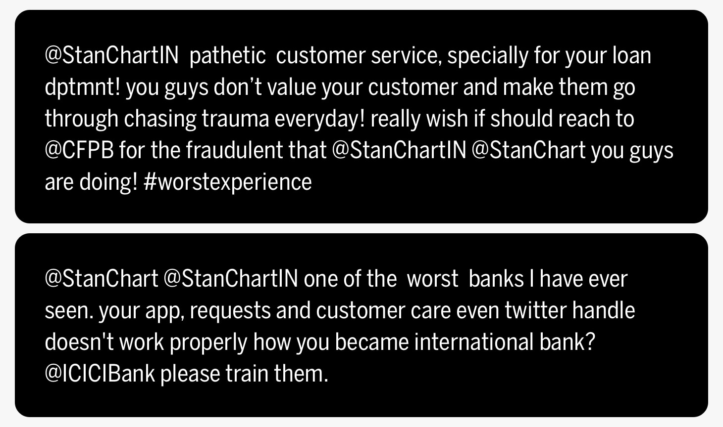 Tweets about poor customer service