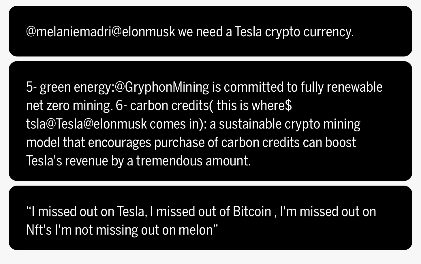 Tweets about Tesla and Bitcoin