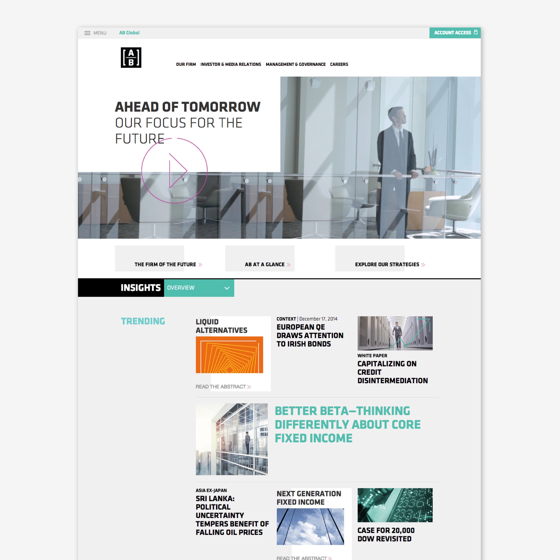 Example of the new website developed for AB (AllianceBernstein)