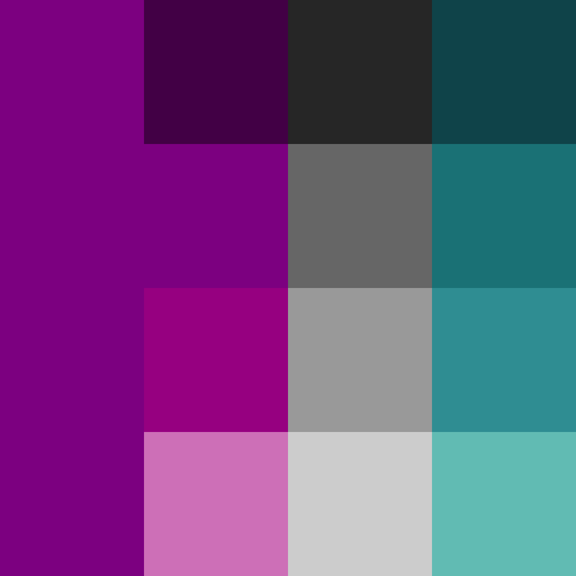 The color palette designed for Amsive showing different shades of purple, gray, and green.