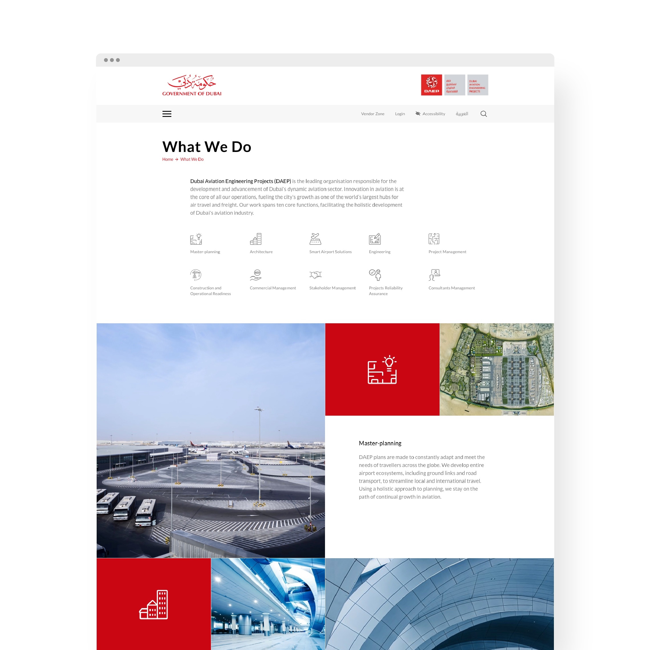 View of the "what we do" page of the website. The new content and design bring the average interaction time on each page to 2 minutes.