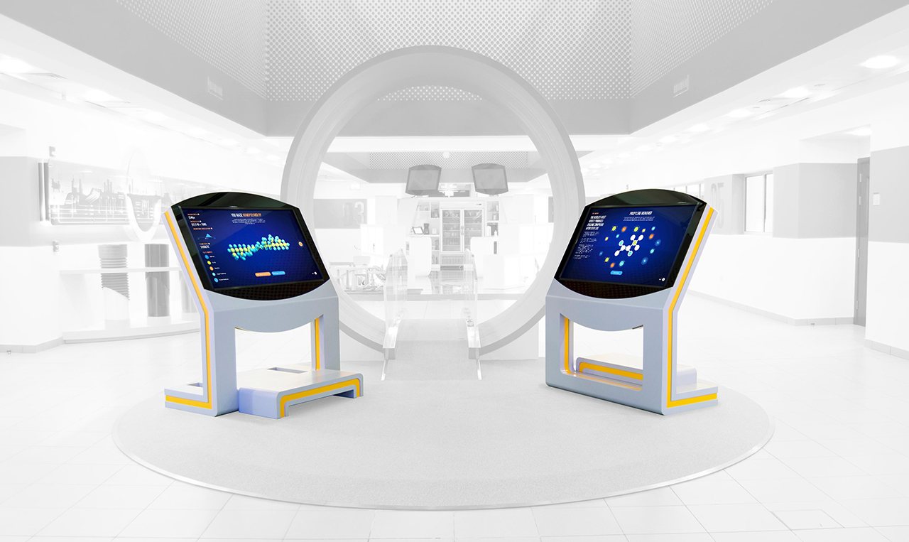 two interactive screens in the showroom designed for Borouge