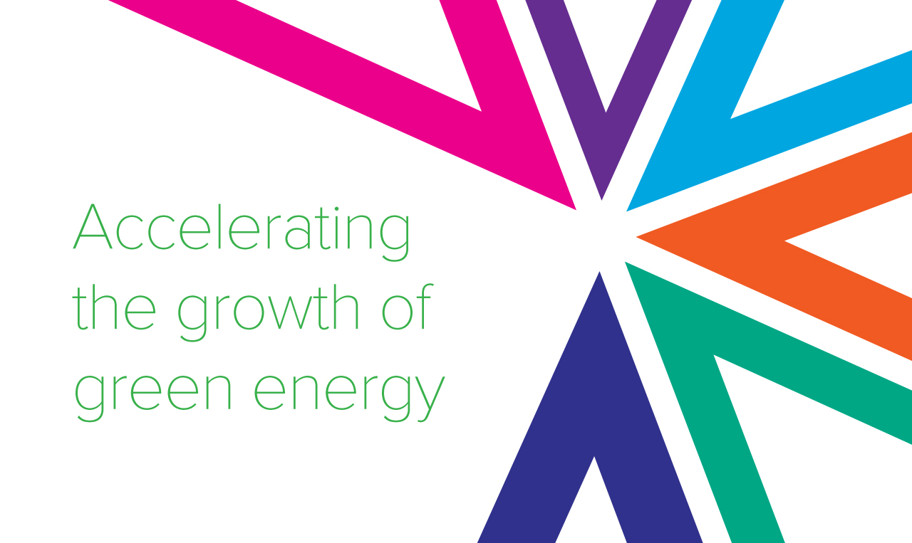 the new brand identity developed for Connecticut Green Bank with the tagline: "Accelerating the Growth of Green Energy"