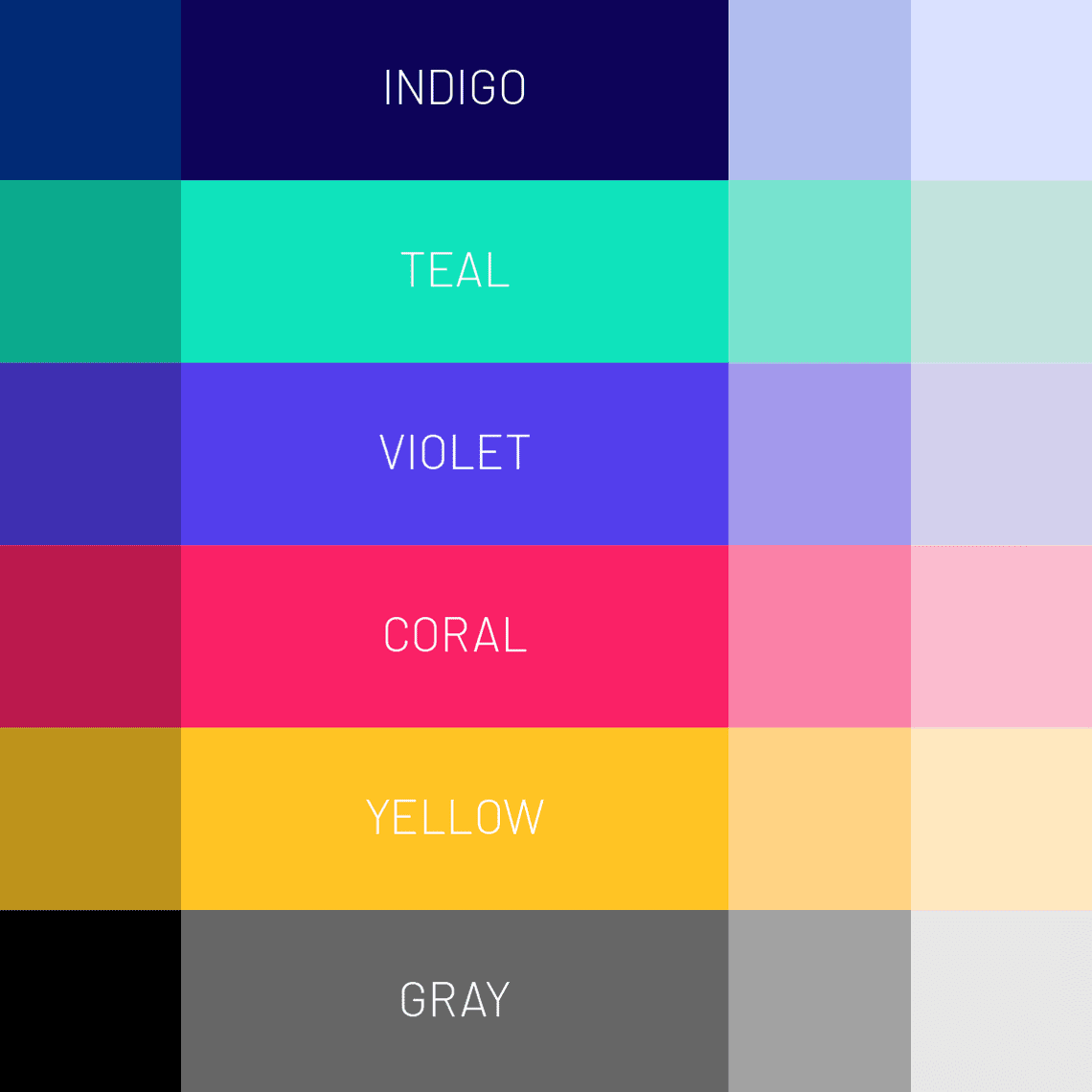 Color palette designed for the Emids brand: Indigo, teal, violet, coral, yellow and gray.