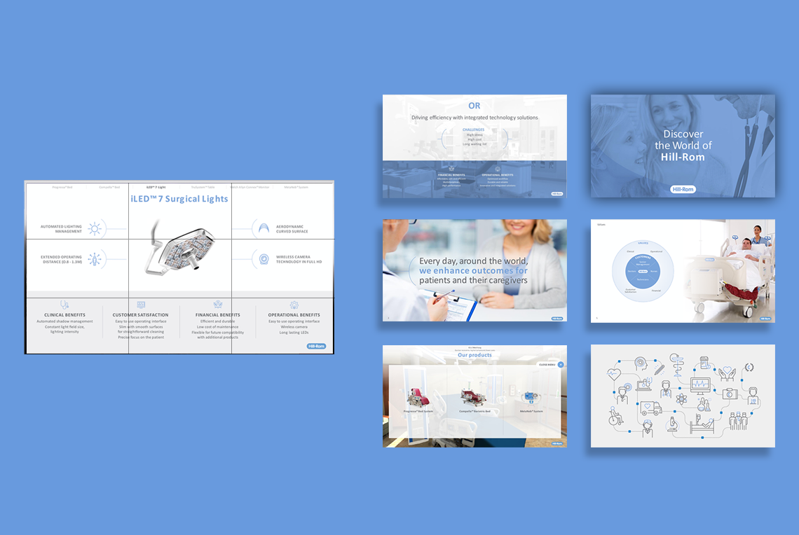 Examples of some pages of the presentation developed with PresentationOS for Hillrom