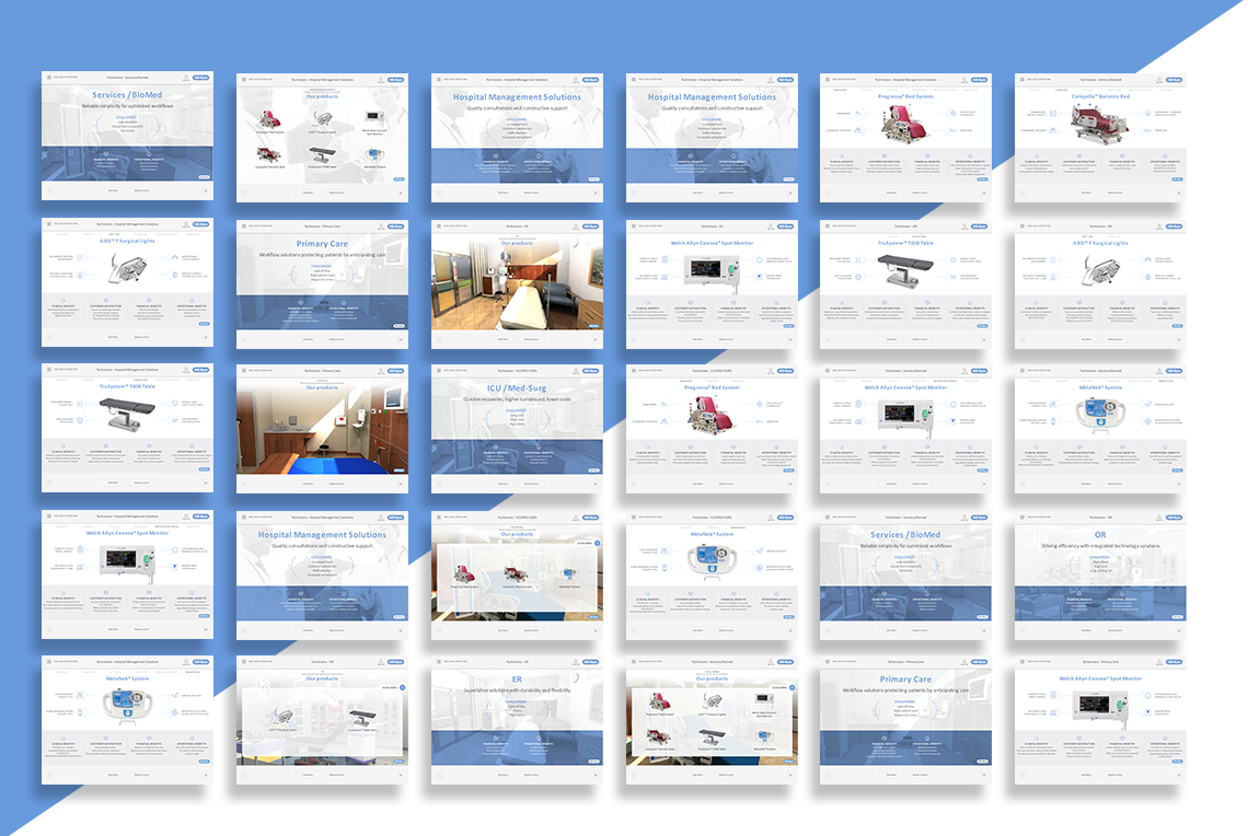 thirty different layouts for the presentation developed for Hillrom