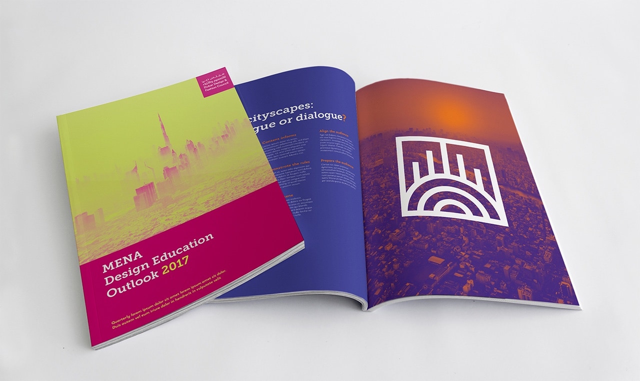 examples of the branded brochure developed for Dubai Design and Fashion Council