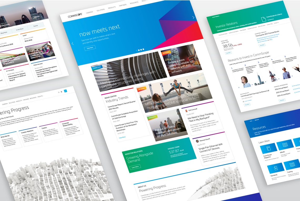 Examples of some pages of the website developed for CommScope