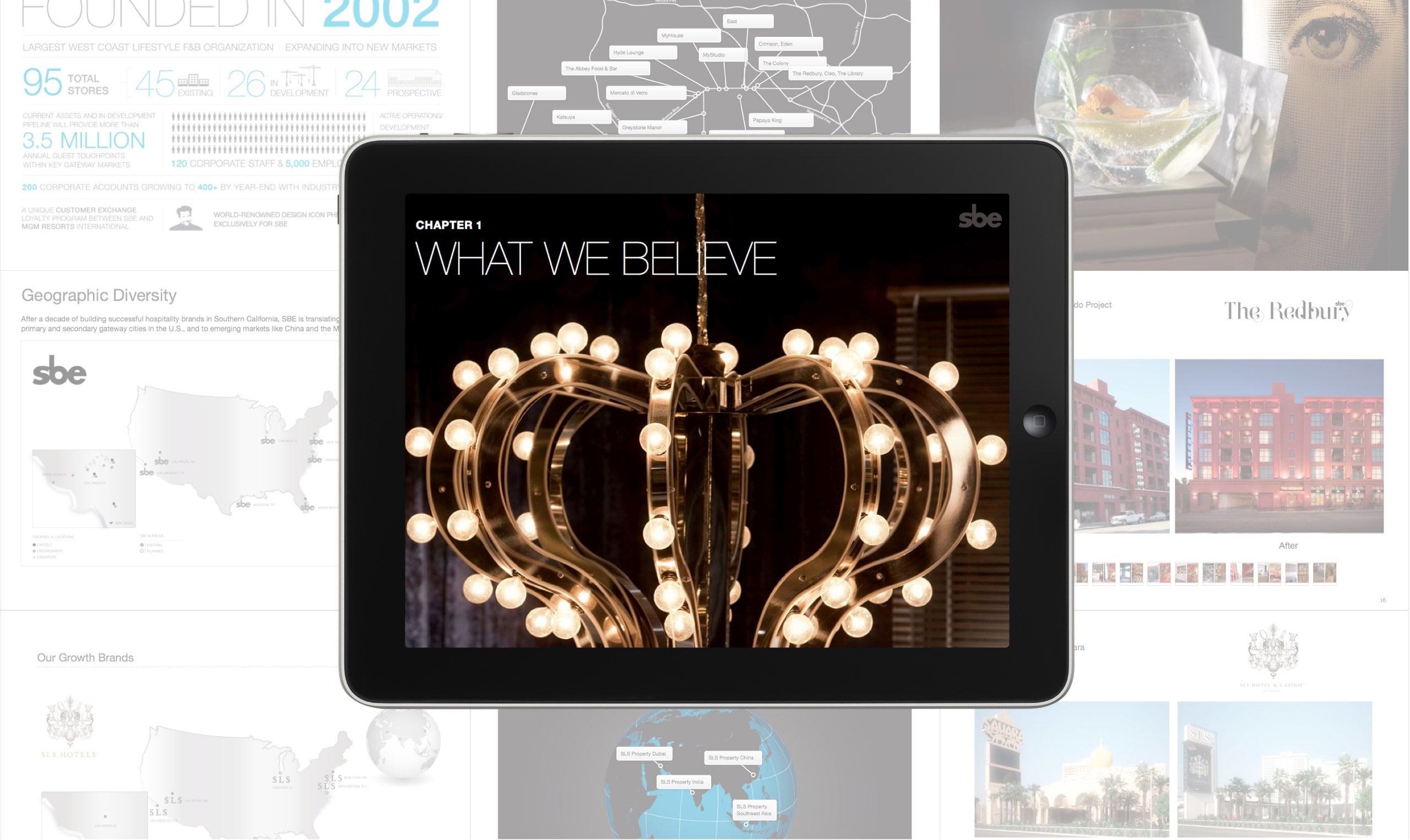An ipad with a picture of chandelier image for brand development.