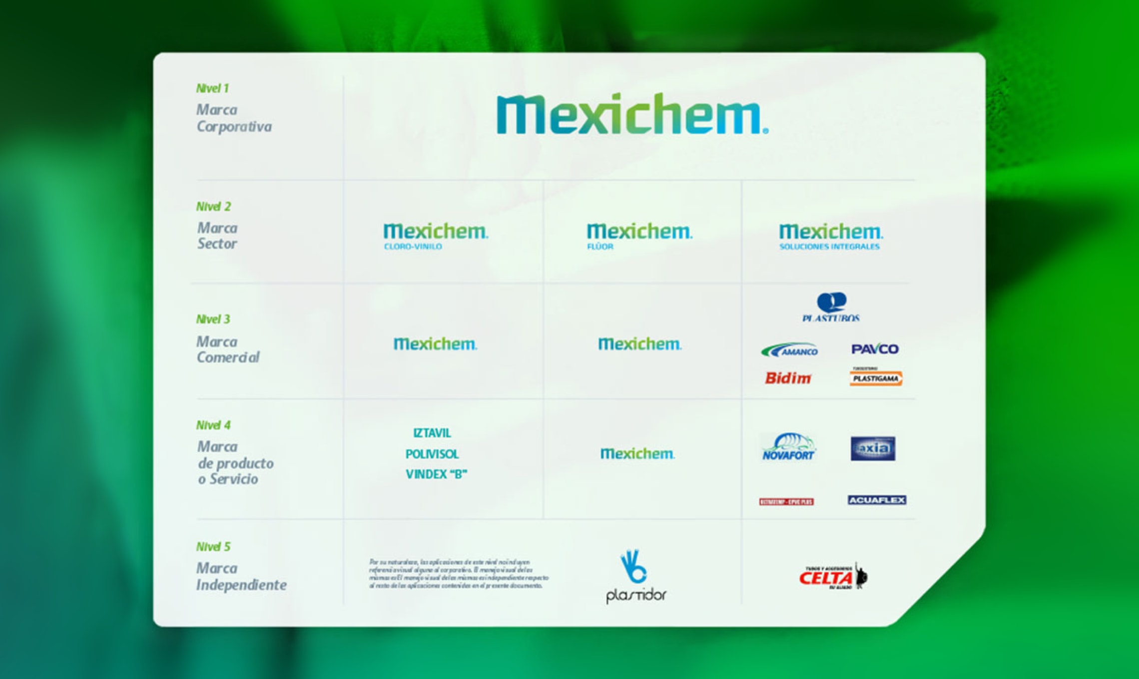 A brand architecture featuring the green background and the words maxchem.