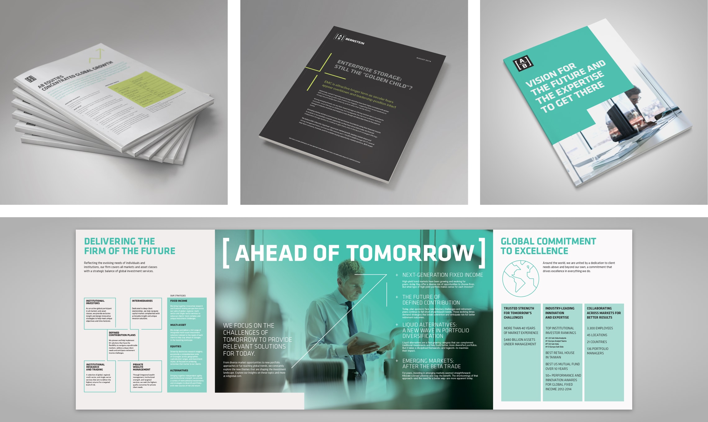 A set of business brochures showcasing a uniform design system.