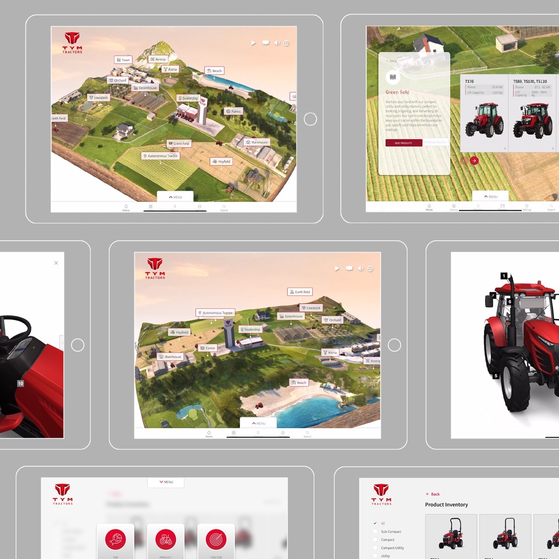 Example of the completely interactive 3-D virtual world that we created to showcase TYM’s product portfolio and applications.