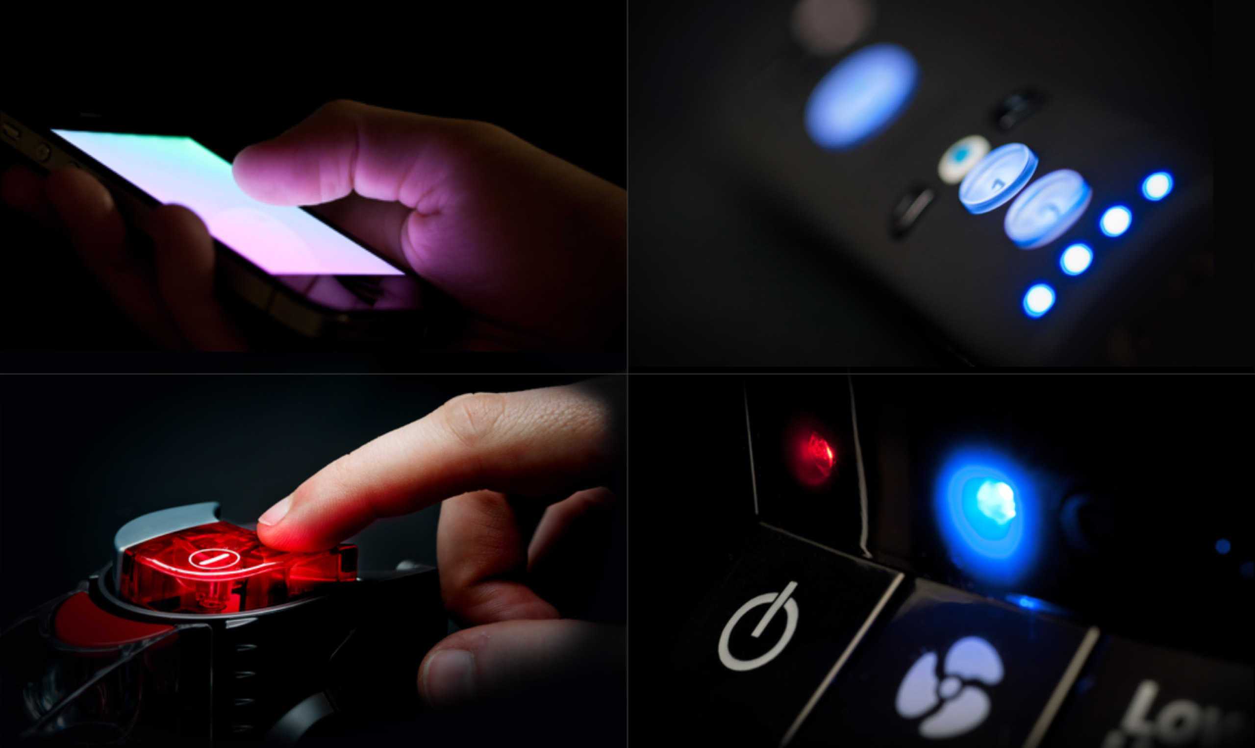 A series of photos showing different lights on a remote control.