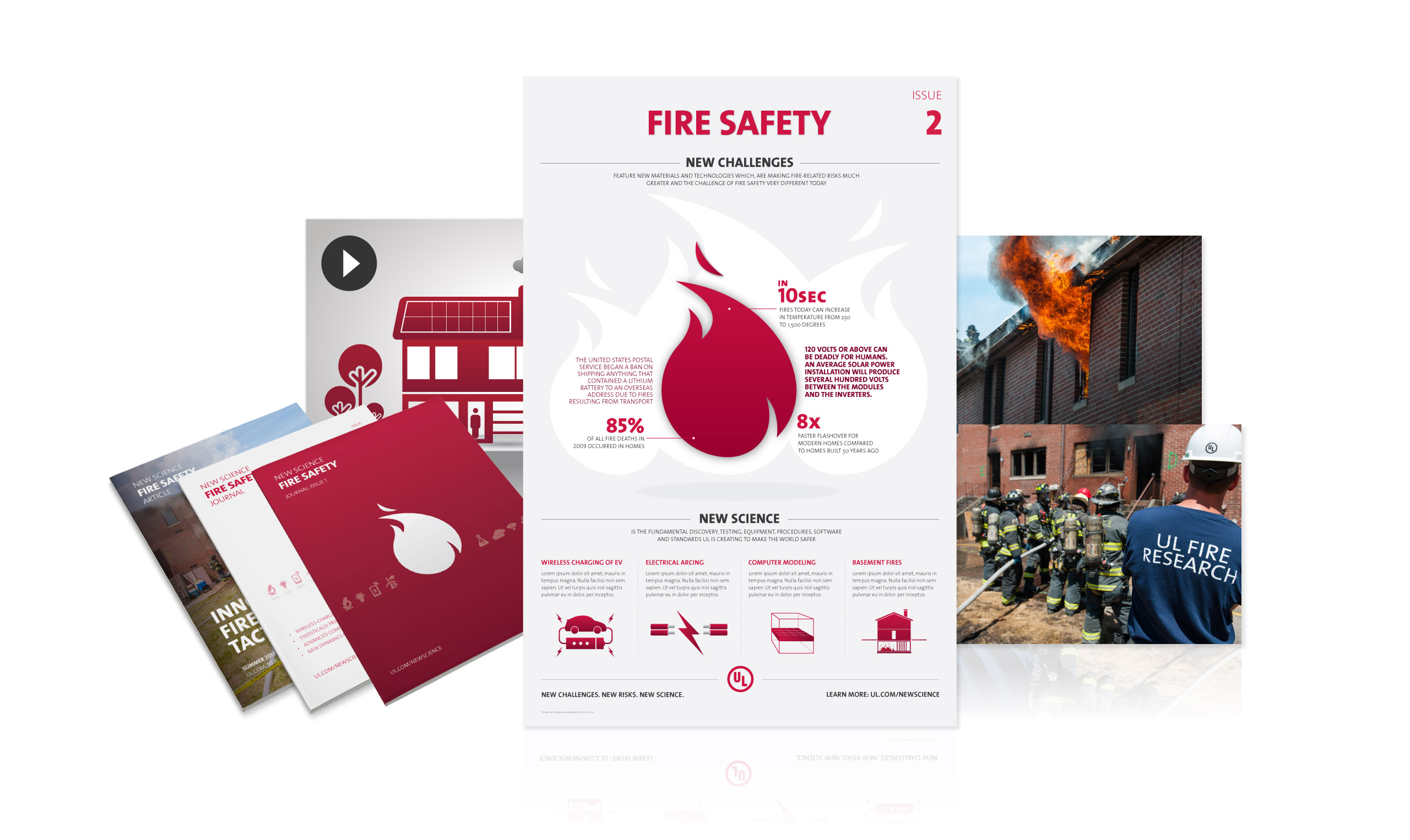 Fire safety brochures and posters.