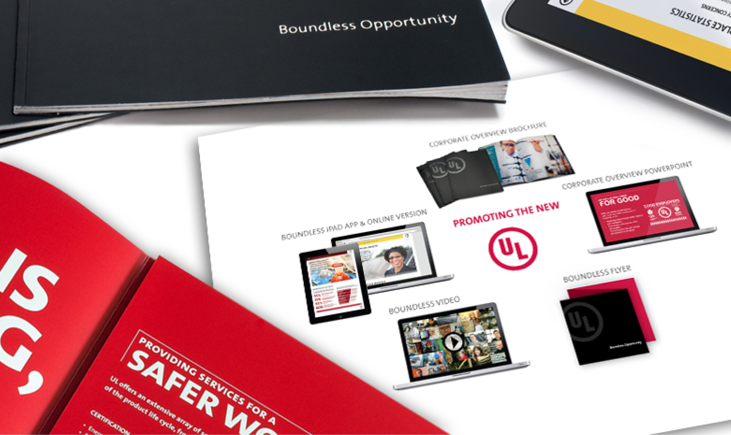 A business opportunity brochure with a tablet and a laptop.