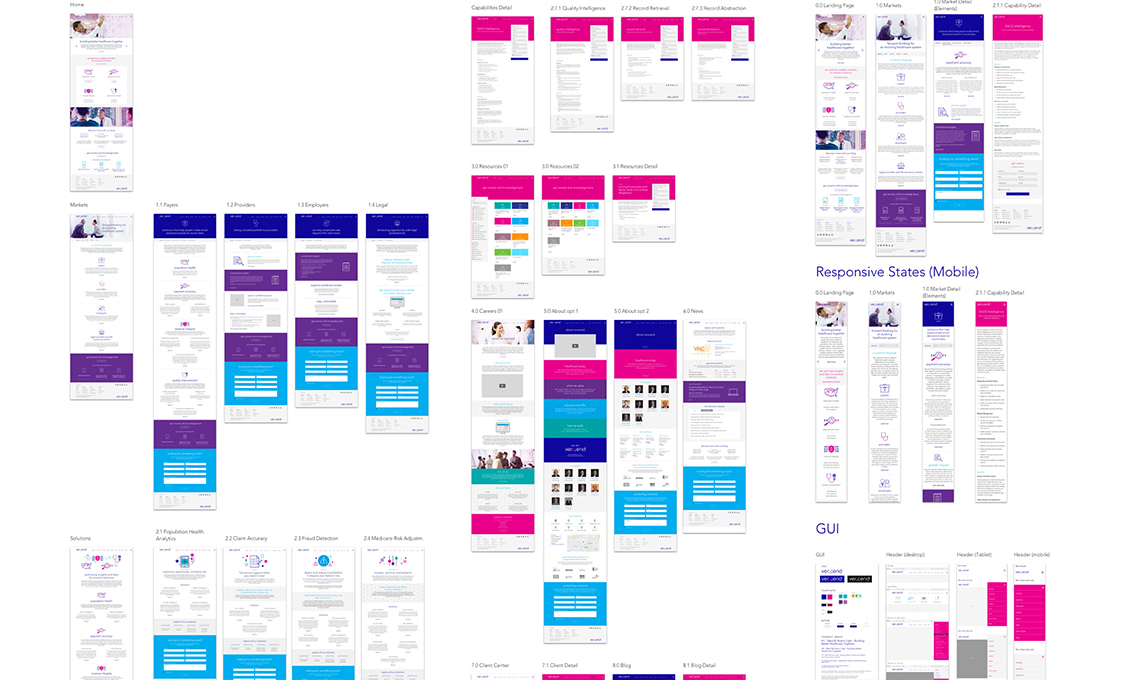 A blue, purple, and white ui design for a website.