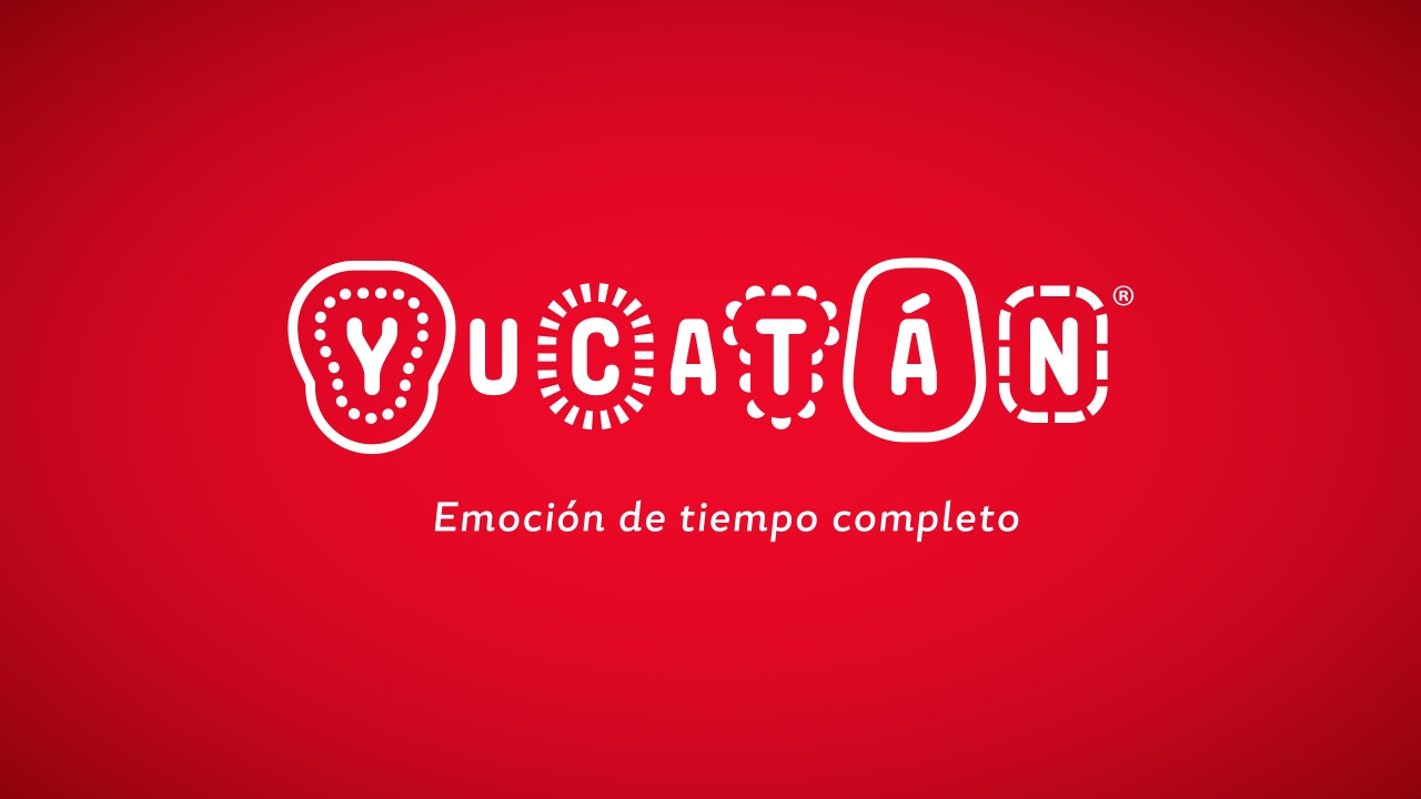 A vibrant destination branding with a red background showcasing the word Yucatan.