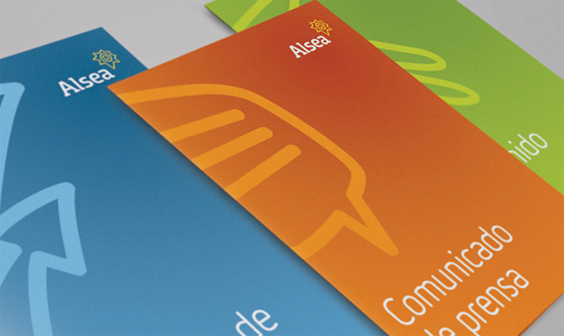 A set of brochures for a company called Alexa, highlighting brand repositioning.