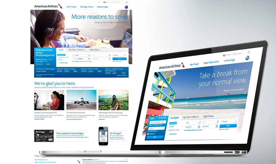 American airlines website design.