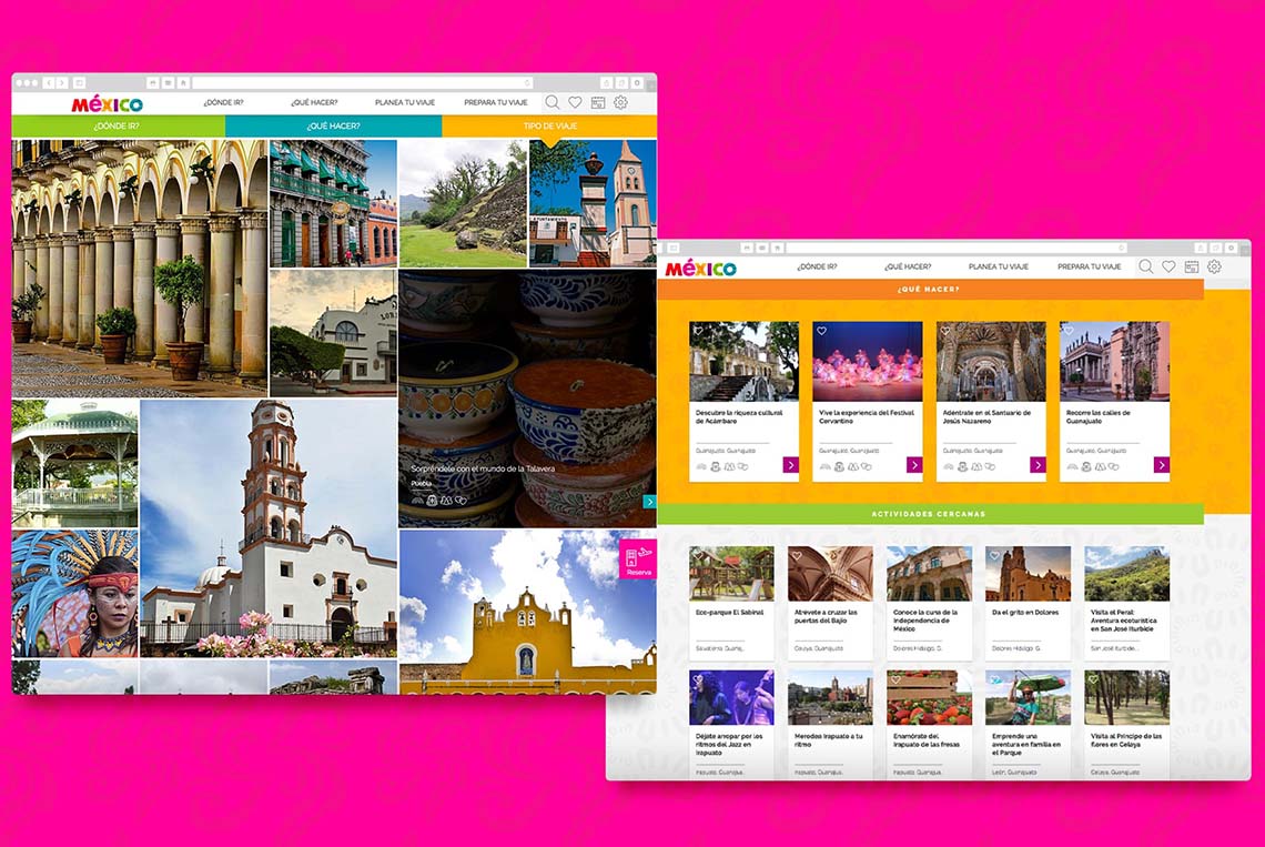 Example of two web pages developed for Consejo de Promoción Turística de México