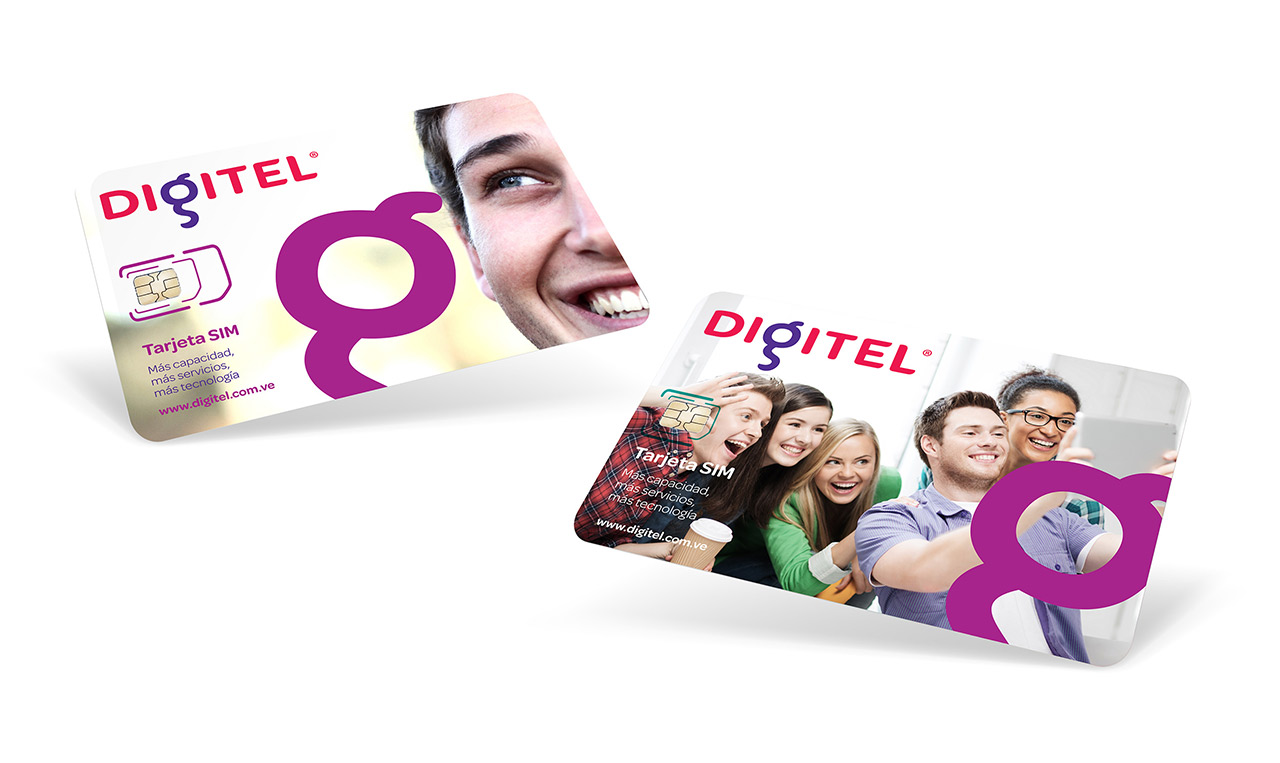 A group of cards featuring the word digitaltel as part of a brand revamping initiative.