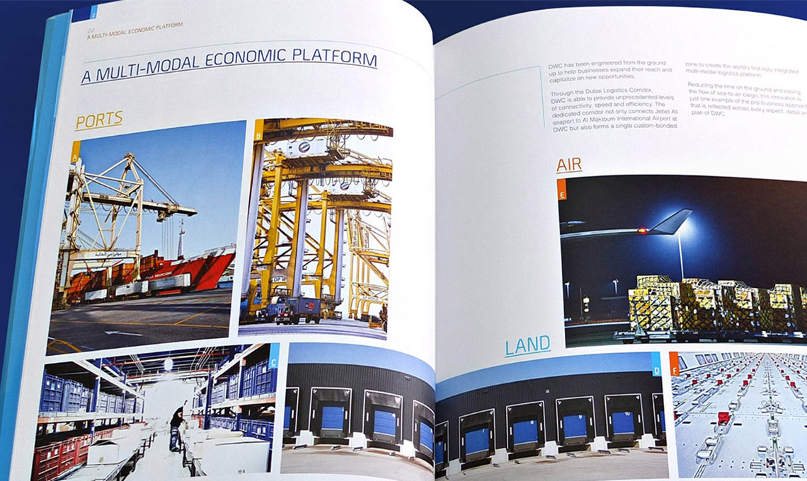 Marketing materials with pictures of a warehouse.