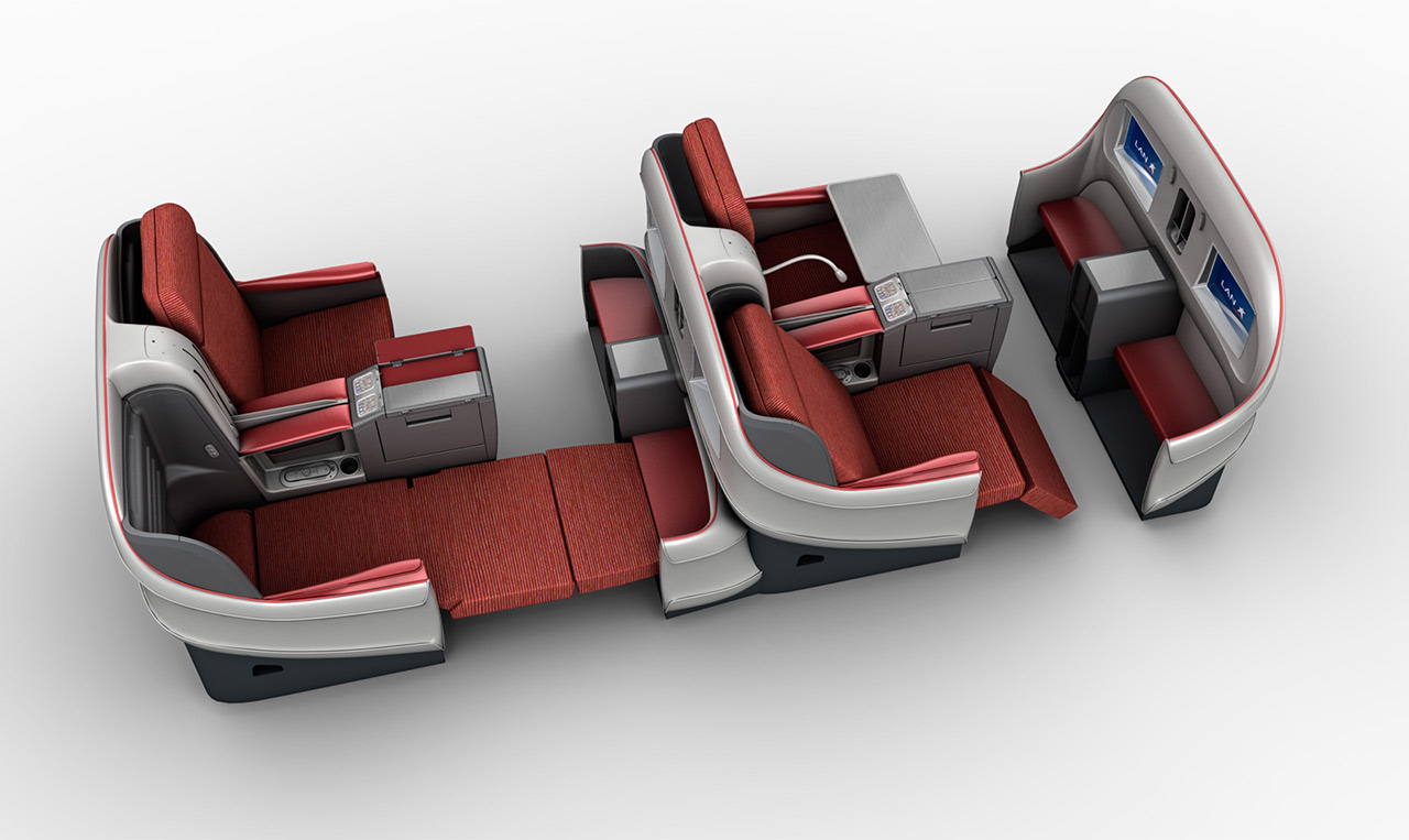 A 3d model of the interior of a business class seat with seat design.