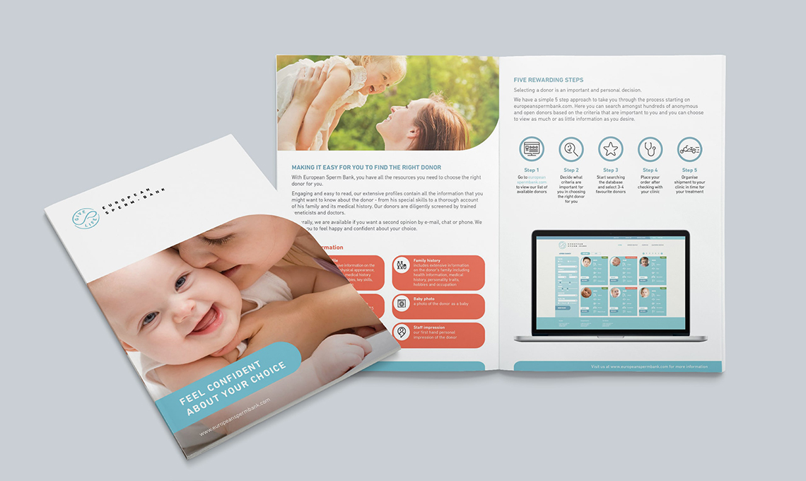A brand refresh brochure featuring a baby and a computer image.
