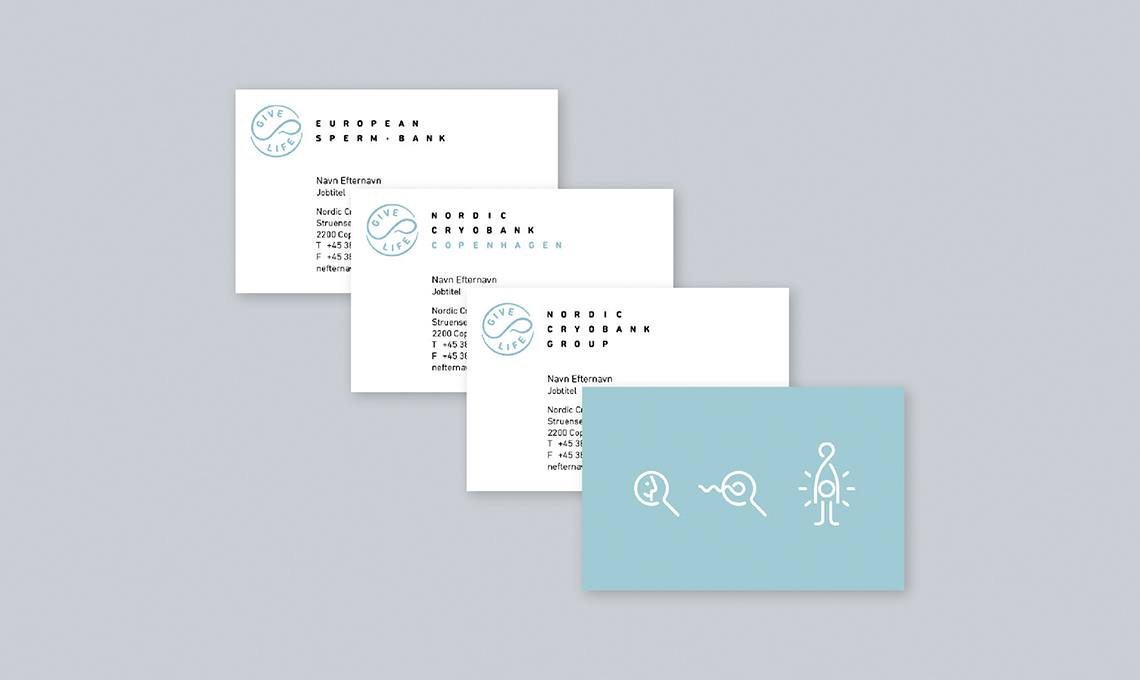 A set of business cards with a refreshed blue background.