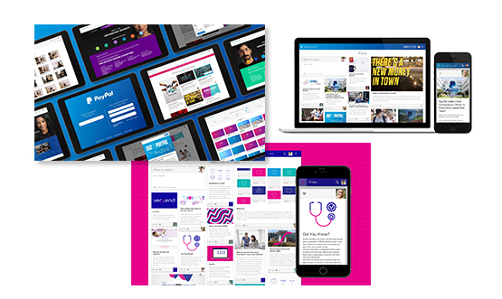 A brand launch featuring a mobile phone and tablet with a blue and purple background.
