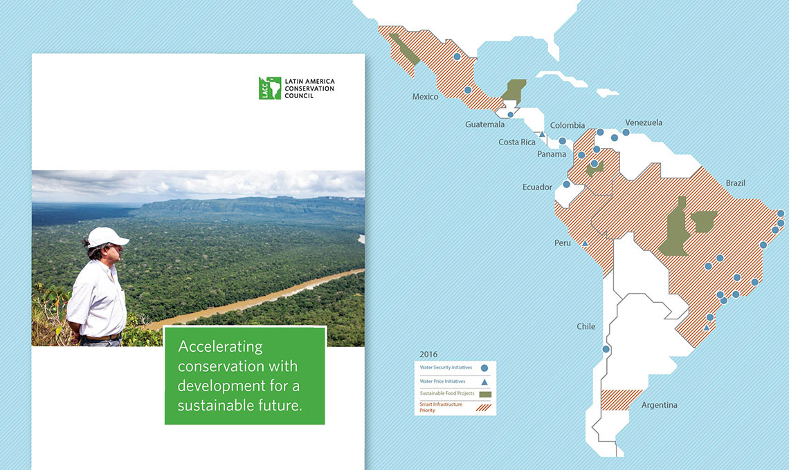 A map of south america showing areas of impact of The Nature Conservancy