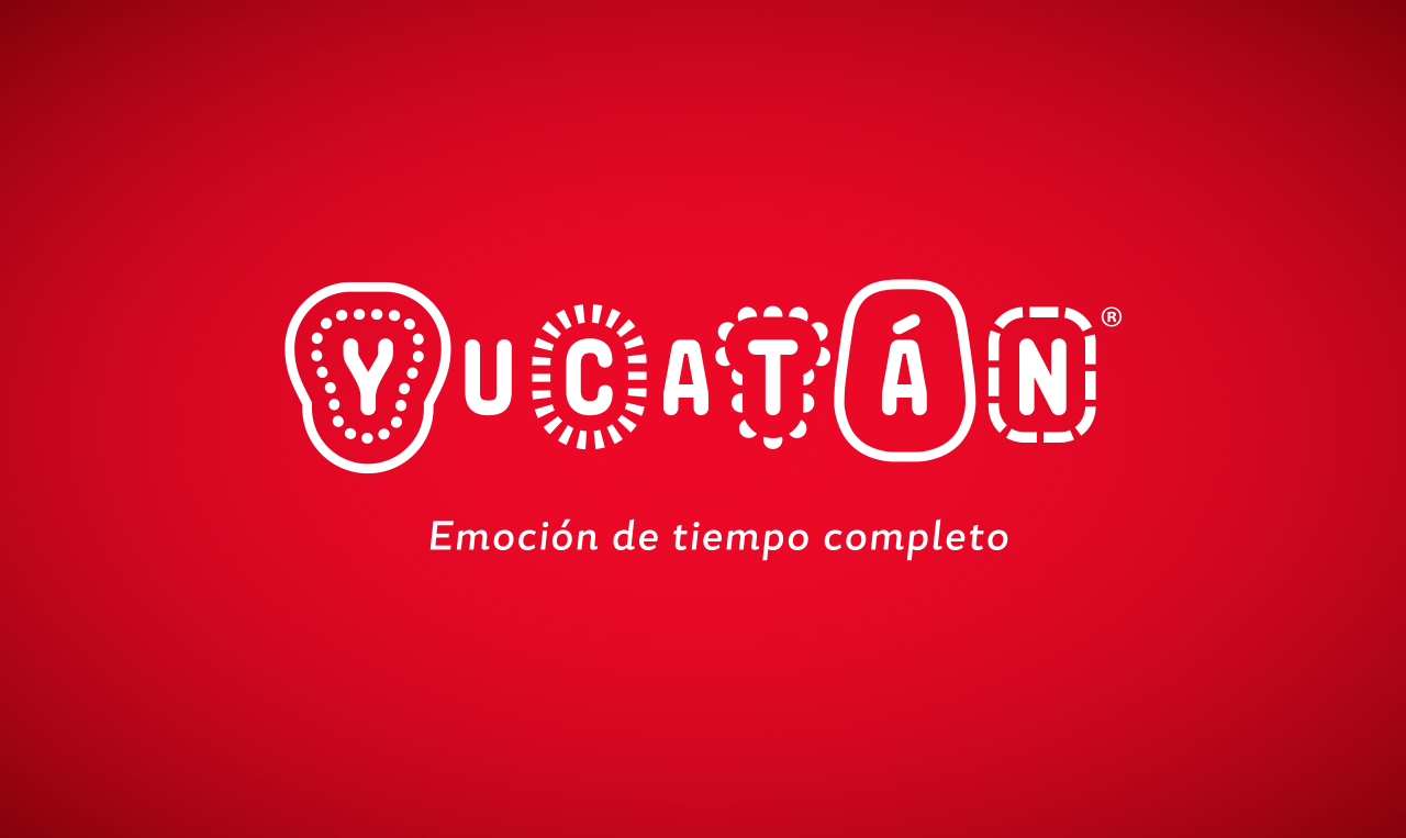 Destination branding logo featuring yucatian on a red background.