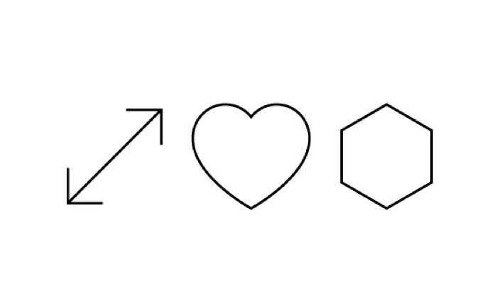 arrows, heart and hexagon icons