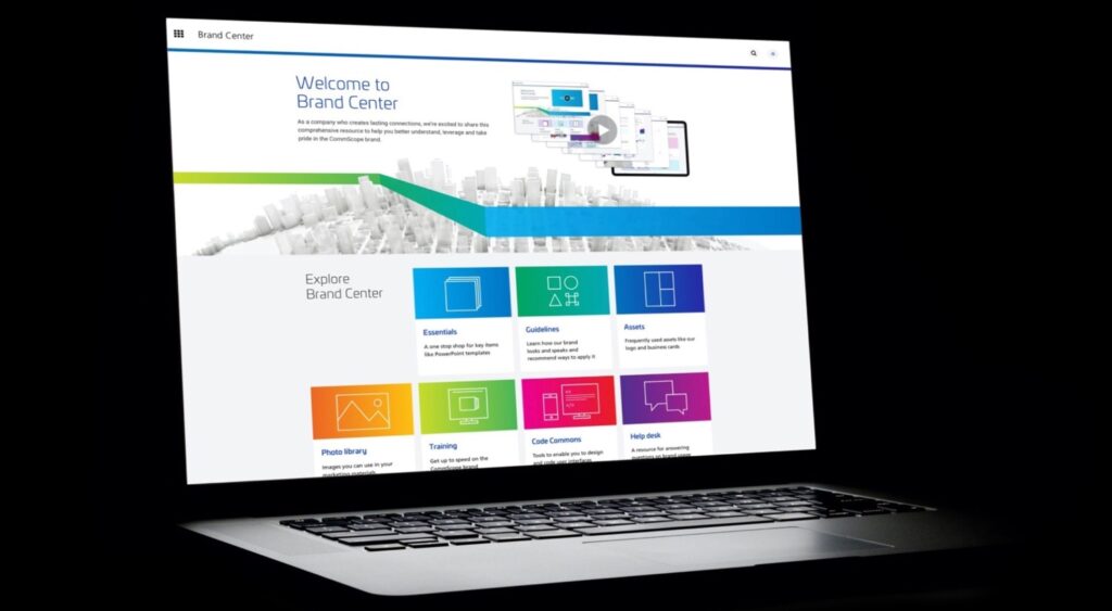 A laptop showing an example of a BrandOS landing page developed by MBLM
