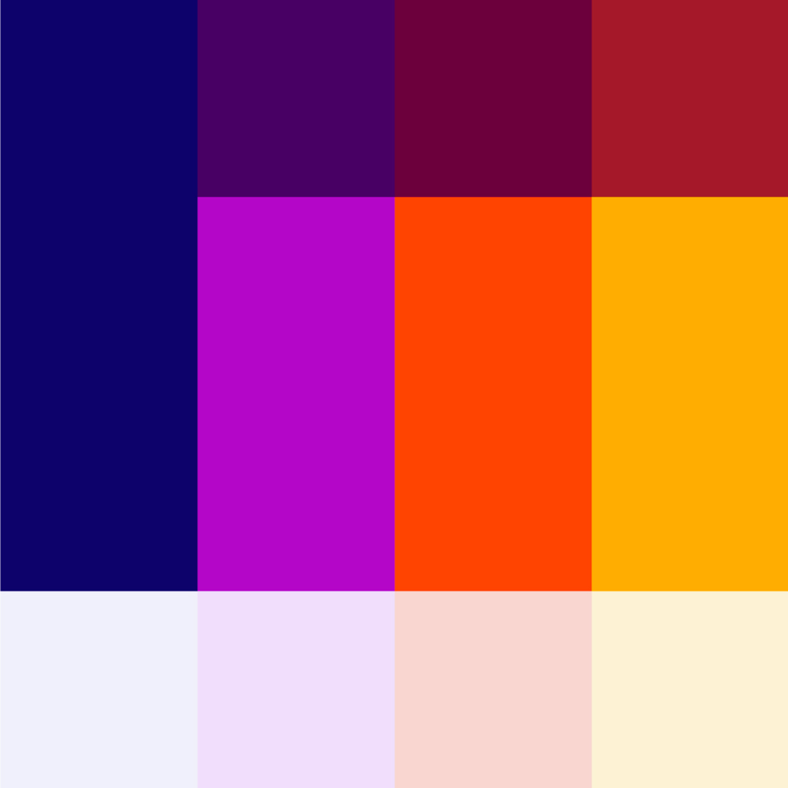 Accolite's color palette showing different shades of blue, purple, orange and yellow