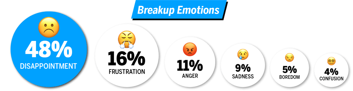 A diagram showing the percentage of breakup emotions.