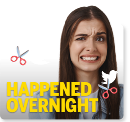A woman's face with the words 'happened overnight' and emoji stickers